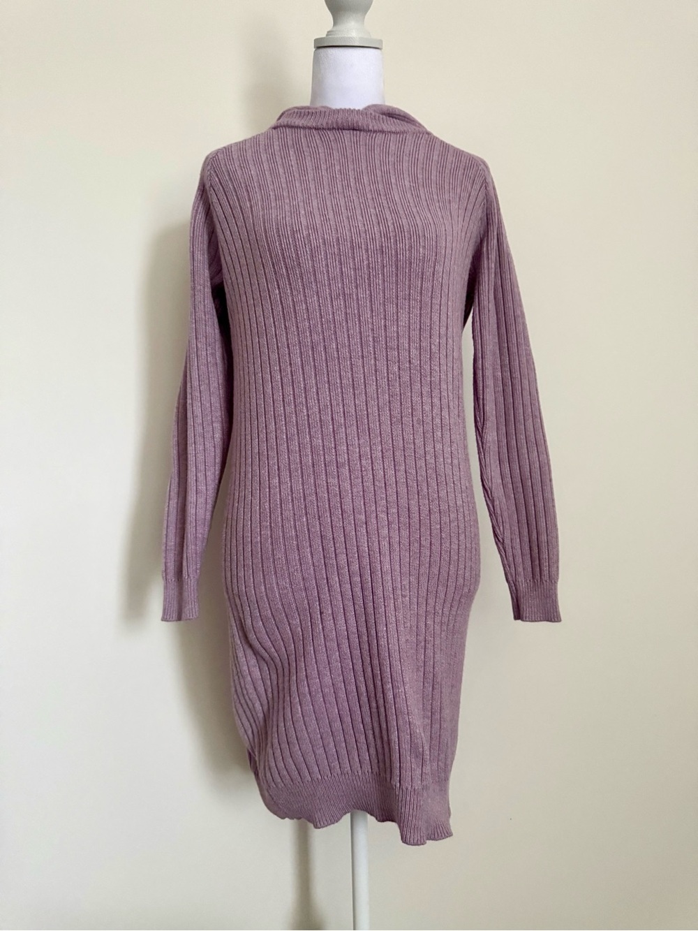 Anthropologie Ribbed Long-Sleeve Sweater Dress light purple hooded size small